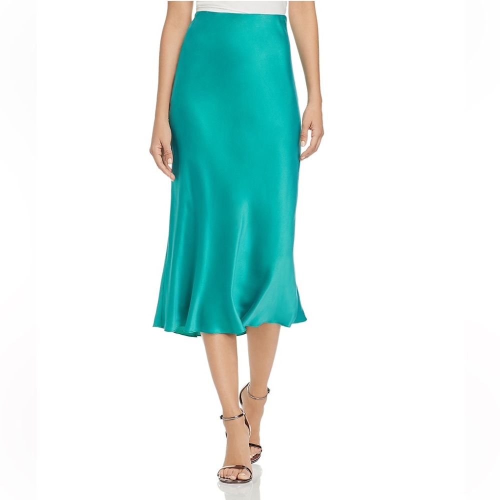 Silk Charmeuse Midi Skirt size medium green 100% silk